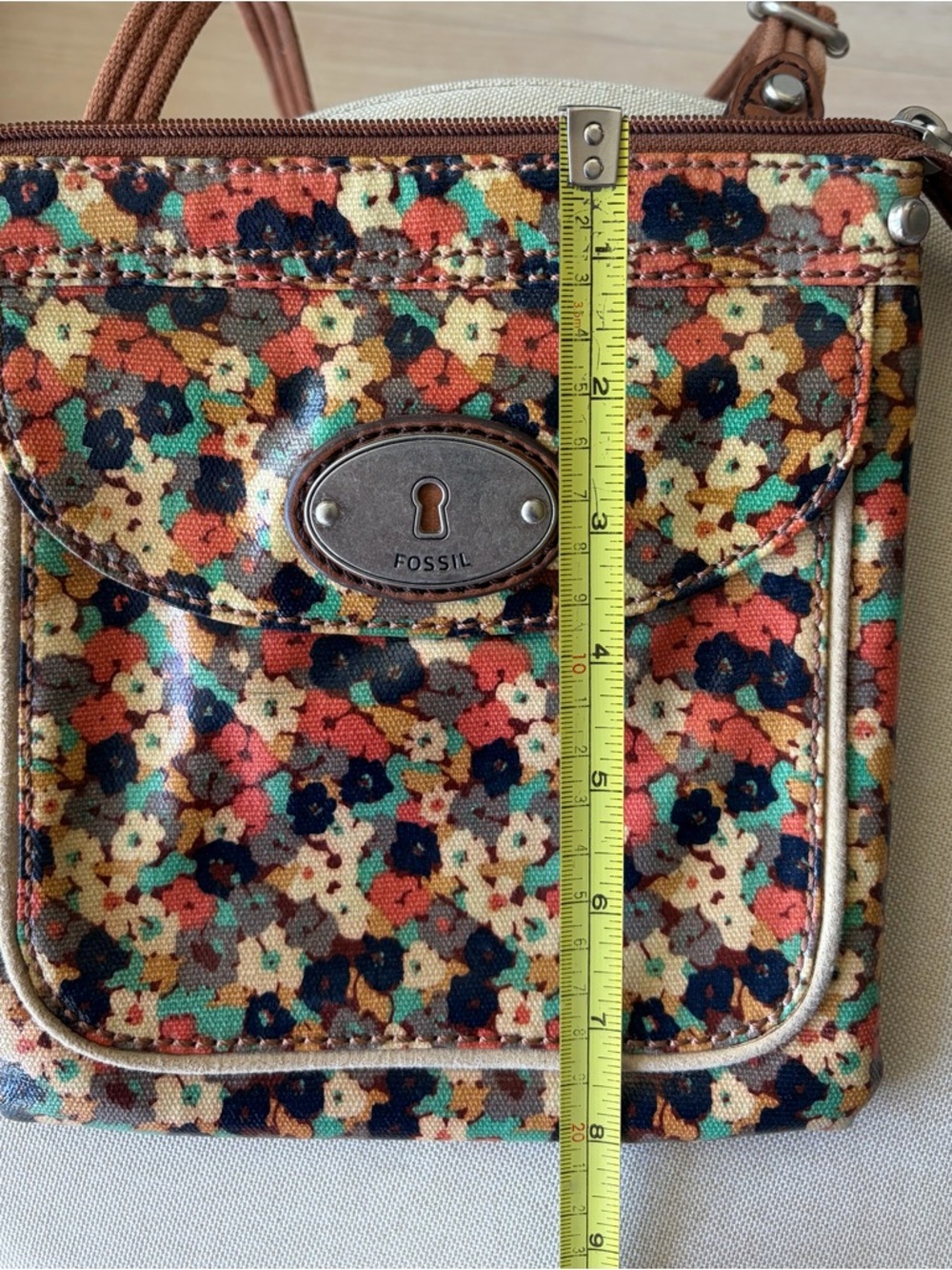 Fossil Floral Coated Canvas Crossbody Bag Small Boho Adjustable Strap - Picture 9 of 10